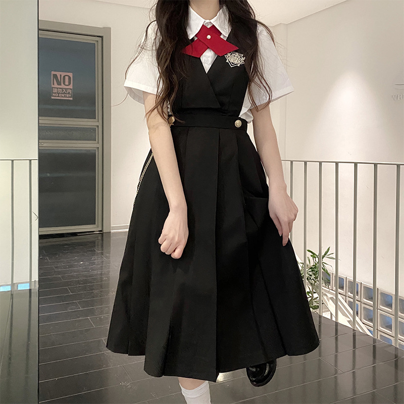 jk护奶裙吊带大码早春季学院风背带长款校供连衣裙子班服套装校服