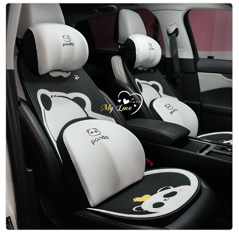 Blue Rain Car Seat Cushion, Suitable for All Seasons, Cartoon Cute Panda Car Seat Cover, Breathable Ice Silk Seat Cushion for the Car
