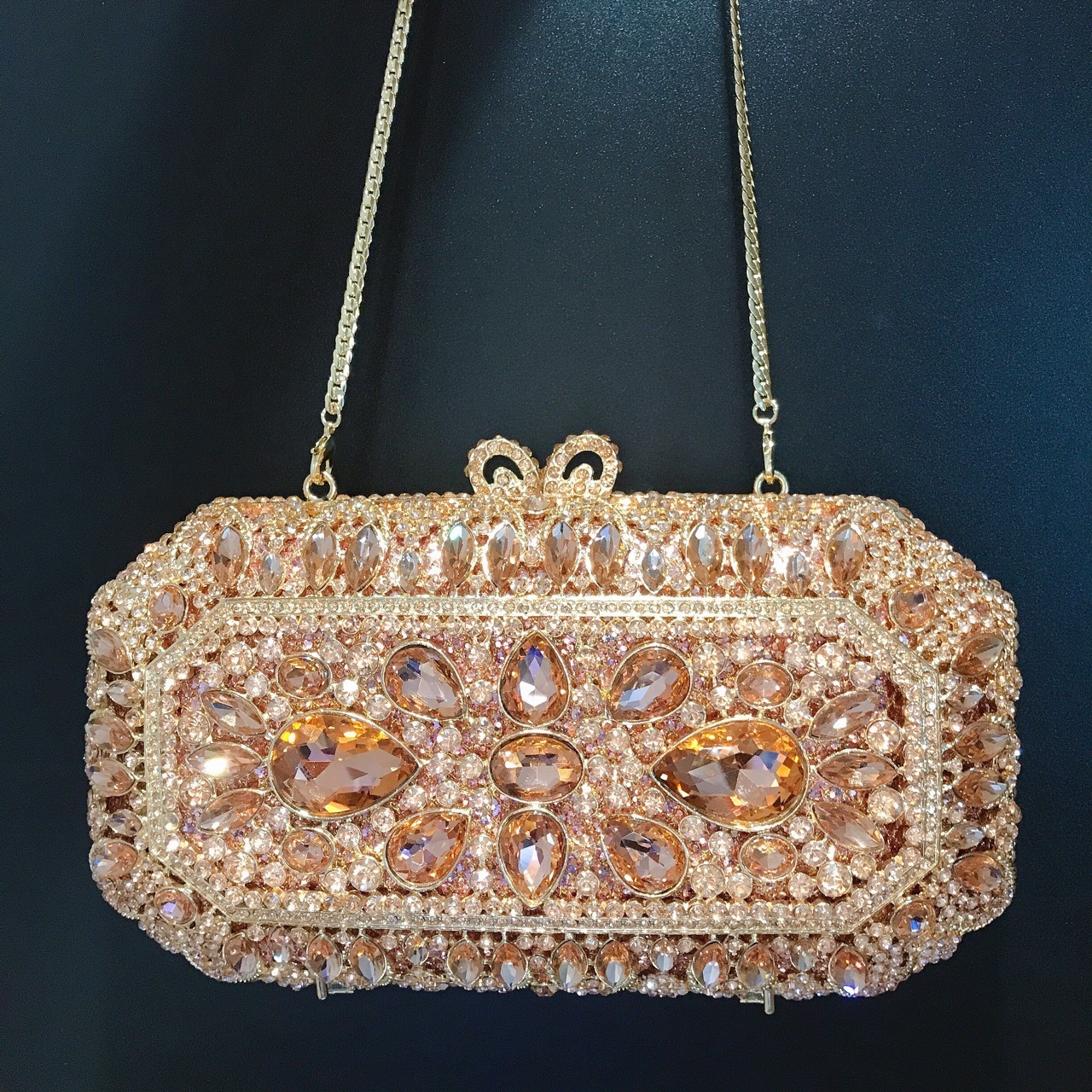 Nuevo paquete de cena con diamantes transfronterizos bolsas de cadena de diamantes de oro de champán cuadrado bolsas de mano de diamantes de vidrio de banquete europeas y estadounidenses