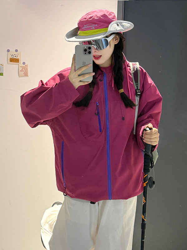 啄木鸟橙色冲锋衣女2025新款户外三合一小个子穿搭防风防晒薄外套|undefined