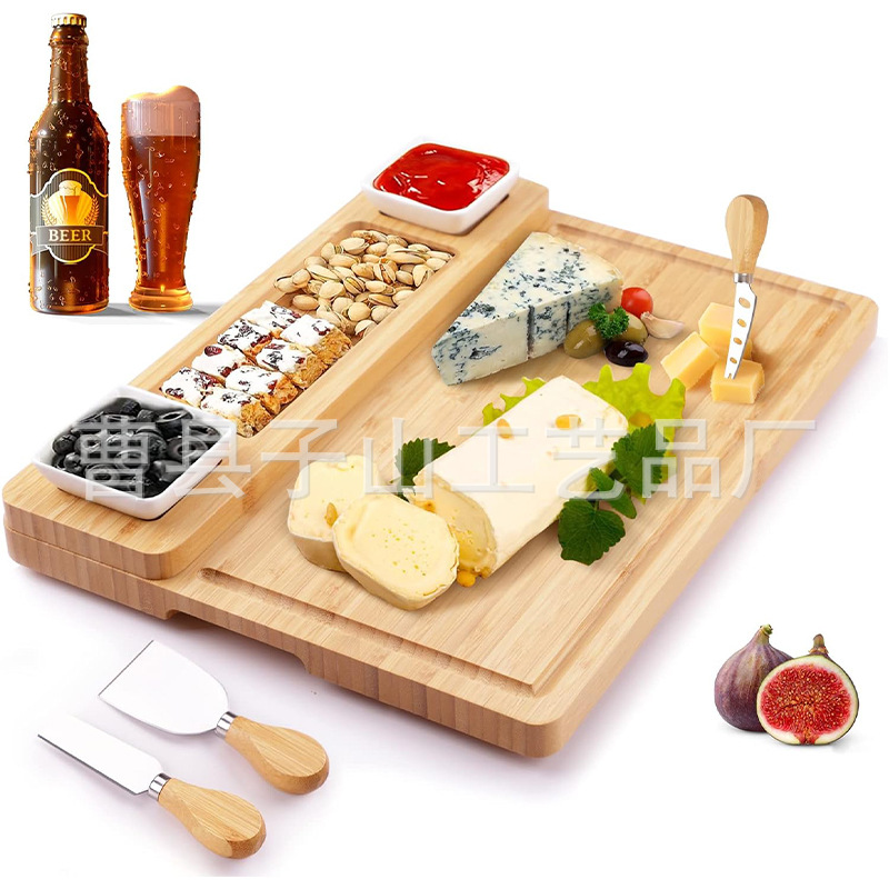 Tablero de queso de queso cuadrado de bambú Cocina casera con cuchillo de queso Juego de tabla de cortar de filete Tabla de cortar Tabla de cortar Tabla de cortar multifuncional