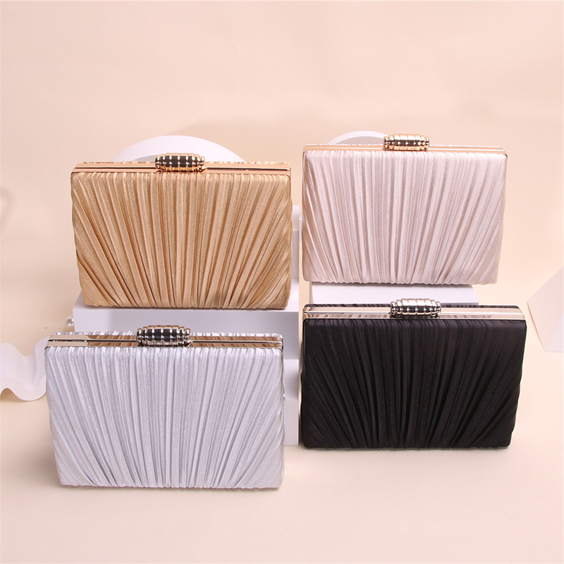 Cross-border pearl satin clutch bag, simple solid color pleated evening bag for women, can be worn crossbody with a dress Cross-border pearl satin clutch bag, simple solid color pleated evening bag for women, can be worn crossbody with a dress