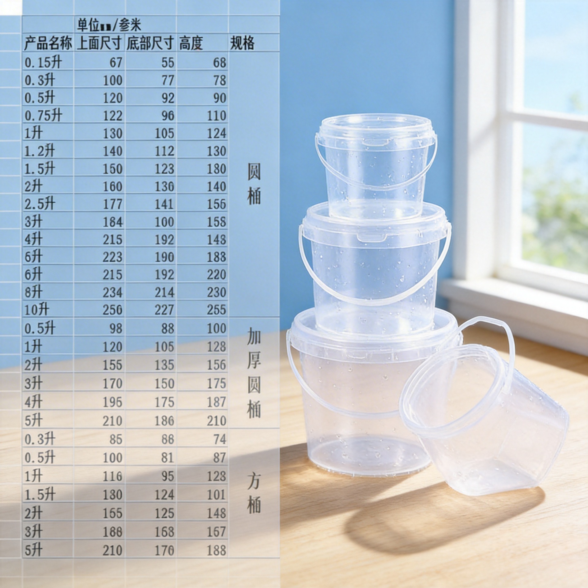 Envase y contenedor de plástico transparente redondo de 5L, grueso y sellado, apto para uso alimentario, para encurtidos, verduras en conserva, frutas y condimentos.