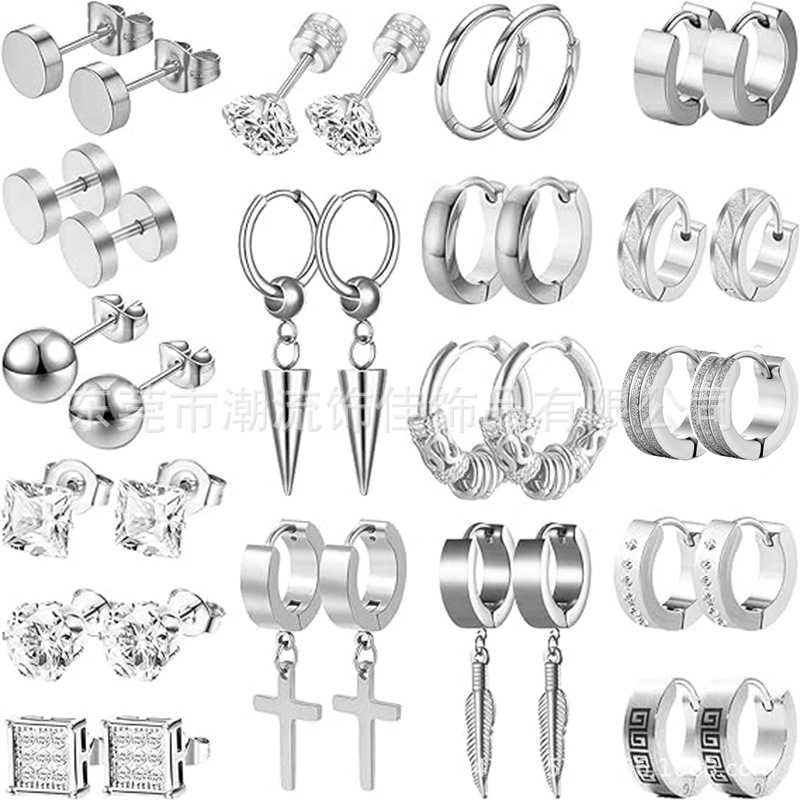 Black men's earrings stainless steel