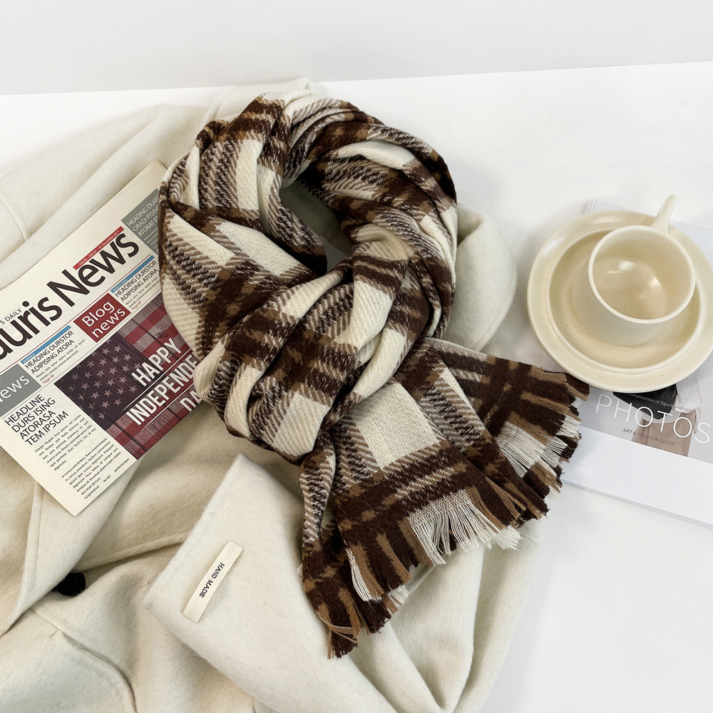 Checked Plaid Scarf For Women Thickened Warm Winter Shawl Wrap_voghion.com