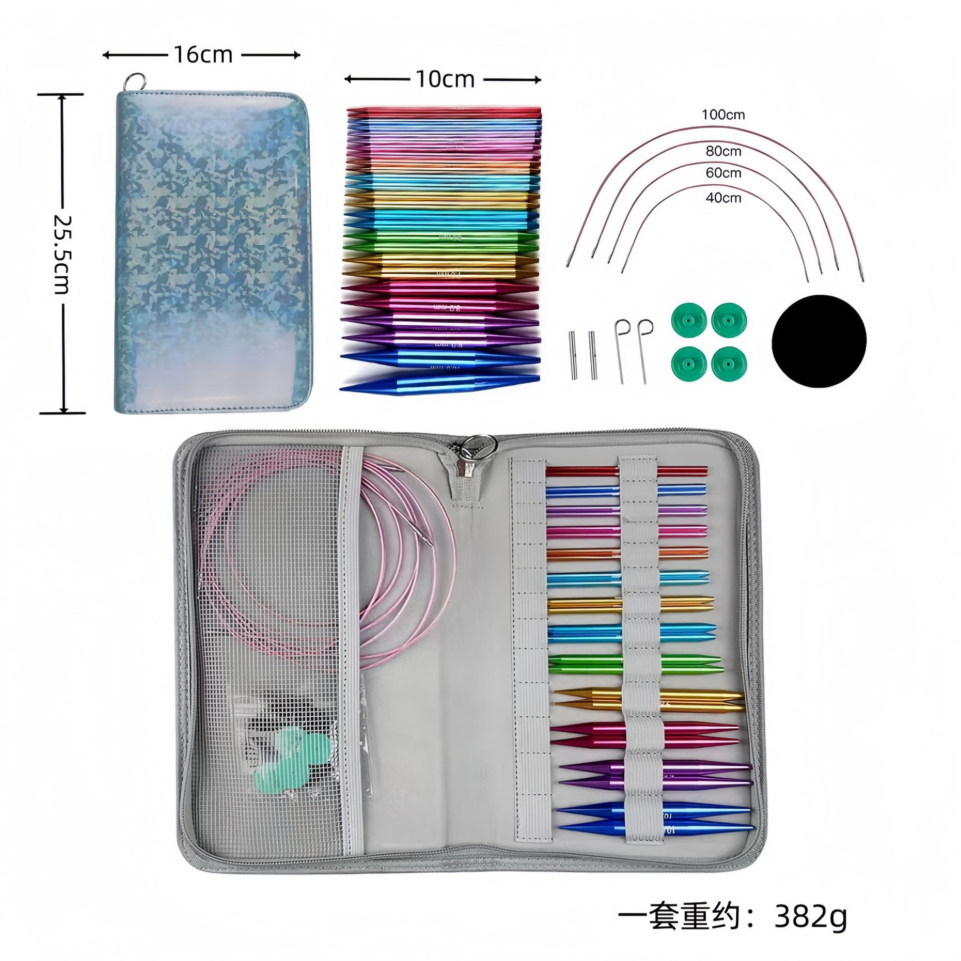 El conjunto de aguja de anillo desmontable cambia la cuerda colorida varilla de tejido aguja alargada pu herramienta de tejido carbonizada aguja de bambú anillo