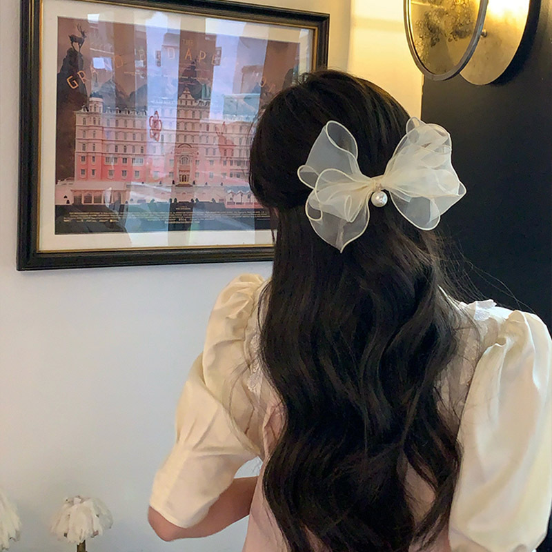 Französische Netzschleife Perlenhaarnadel Damen-Hinterkopf 2023 Neuer Federclip Hochwertiges Temperament-Haar-Accessoire_voghion.com