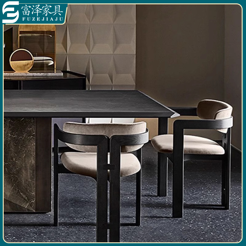 Medieval Solid Wood Dining Chair, Home Back Chair, Sales Office Negotiation Chair, Leisure Model Room Designer Chair with Armrests