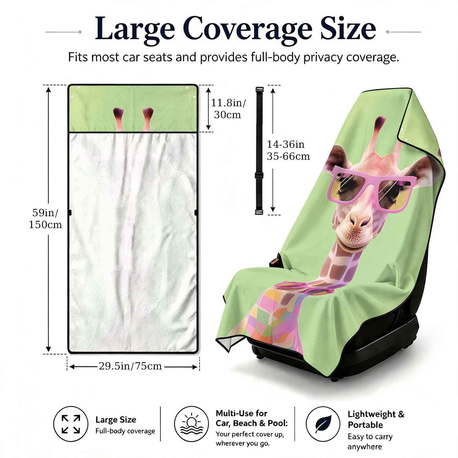 Printed bath towel and car seat cover 2-in-1, ultra-fine fiber outdoor beach and car dual-use universal seat cushion
