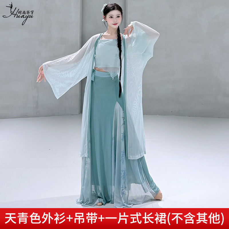 古典的なダンスの服、新しい中国風の妖精のようなエレガントな外側のガーゼの服、中国風のステージ服、女性の練習用パフォーマンス服|undefined
