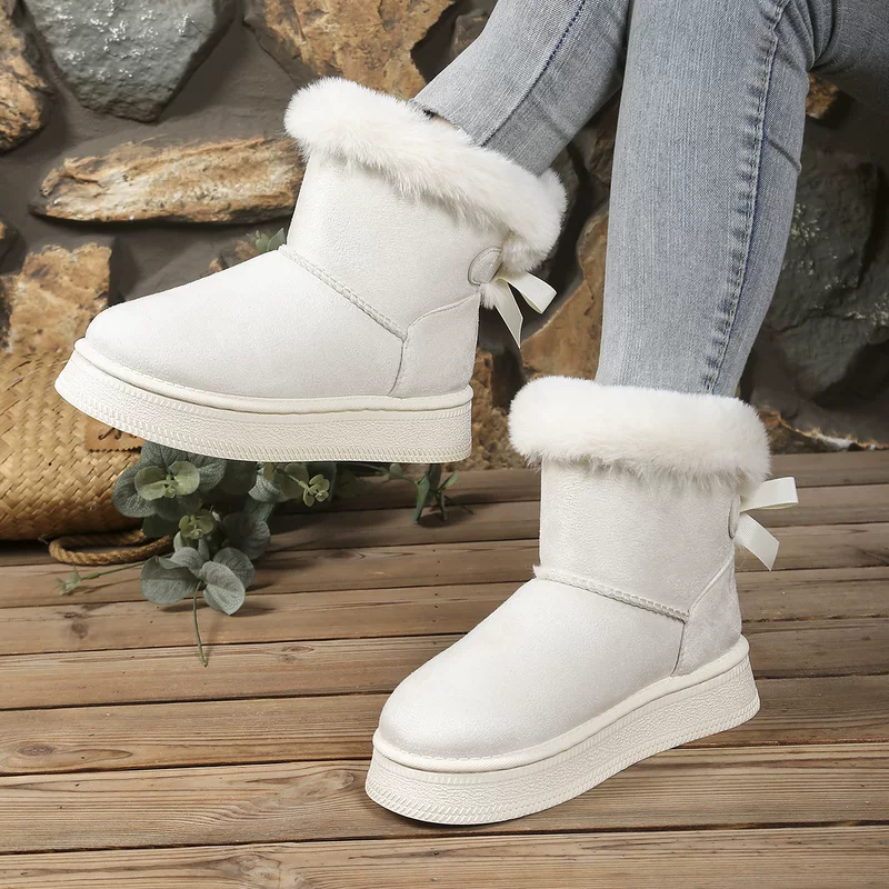 Demi-season warm boots with bow platform, plus size