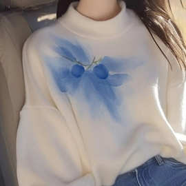 2024秋冬新款小众独特洋气别致时髦超好看白色印花针织毛衣上衣女