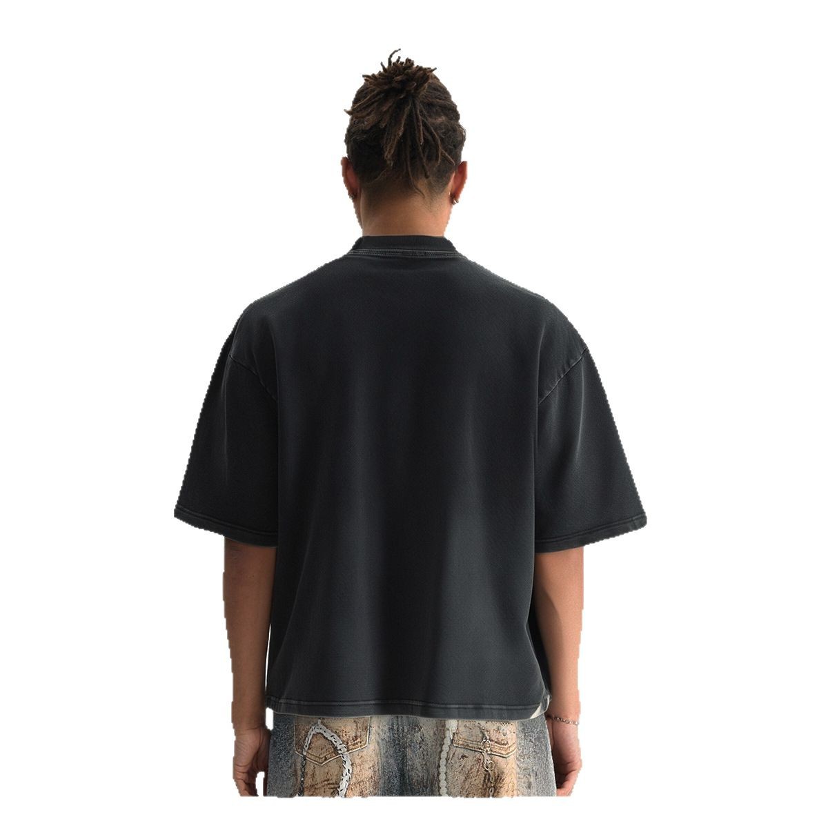 ETAI Hombre| Marca de moda transfronteriza agujero box corto ancho camiseta hombre alta calidad pesada lavado de algodón hecho vieja manga corta