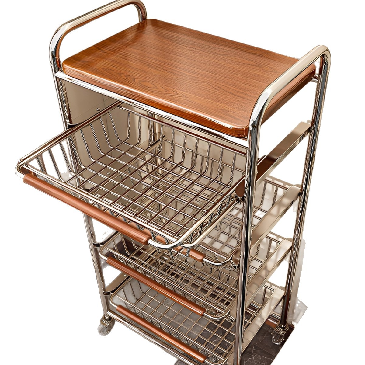 Cocina carro estante de almacenamiento multifuncional canasta de frutas y verduras de estilo medieval bocadillos tipo extracción multicapa de almacenamiento móvil