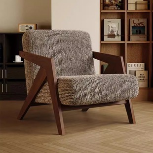 Richard Single Sofa Chair Middle Ancient Living Room Striped Chair Casual Chair Solid Wood Lazy Sofa Chair Backrest
