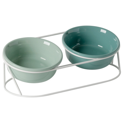 Ceramic oblique mouth pet double bowl cervical vertebra cat bowl cat food bowl with high feet to prevent overturning large capacity drinking water bowl and food bowl