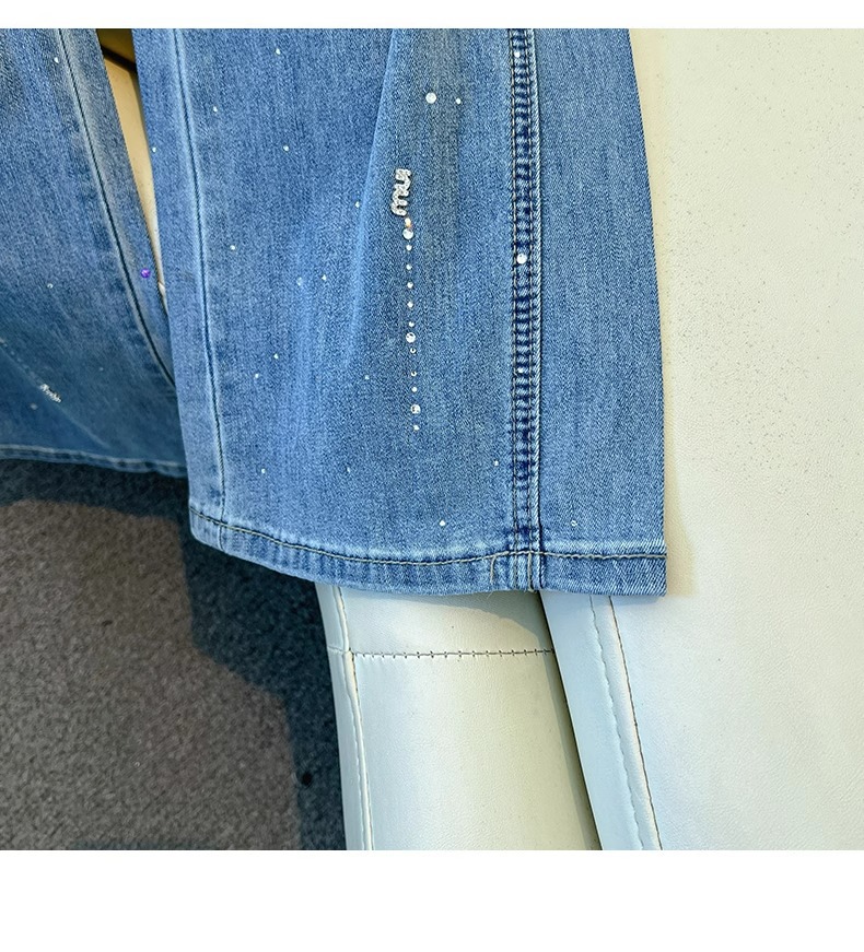 Women's High Waist Rhinestone Embellished Wide Leg Jeans Loose Fit Slimming Straight Leg Drape Autumn/Winter Fashion_ecoleips.com