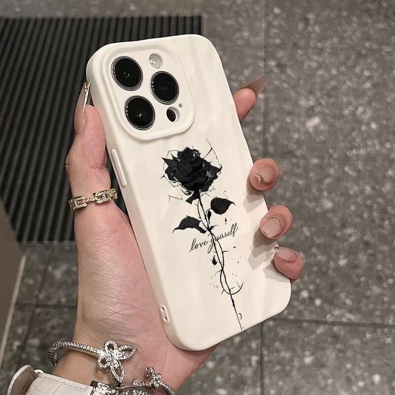 Black Rose Suitable for Apple 17Promax Mobile Phone Case Iphone16Pro Pleated 15/14 Trendy 13 New Style