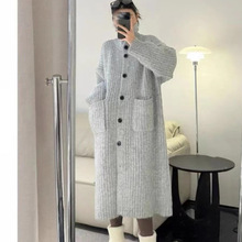 韩系软糯加厚高领毛衣外套女秋冬季宽松慵懒风针织开衫中长款大衣