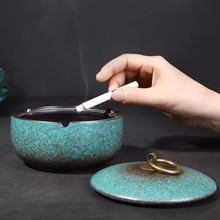 烟灰缸创意家用办公室个性陶瓷客厅中式防飞灰高端轻奢有盖烟缸