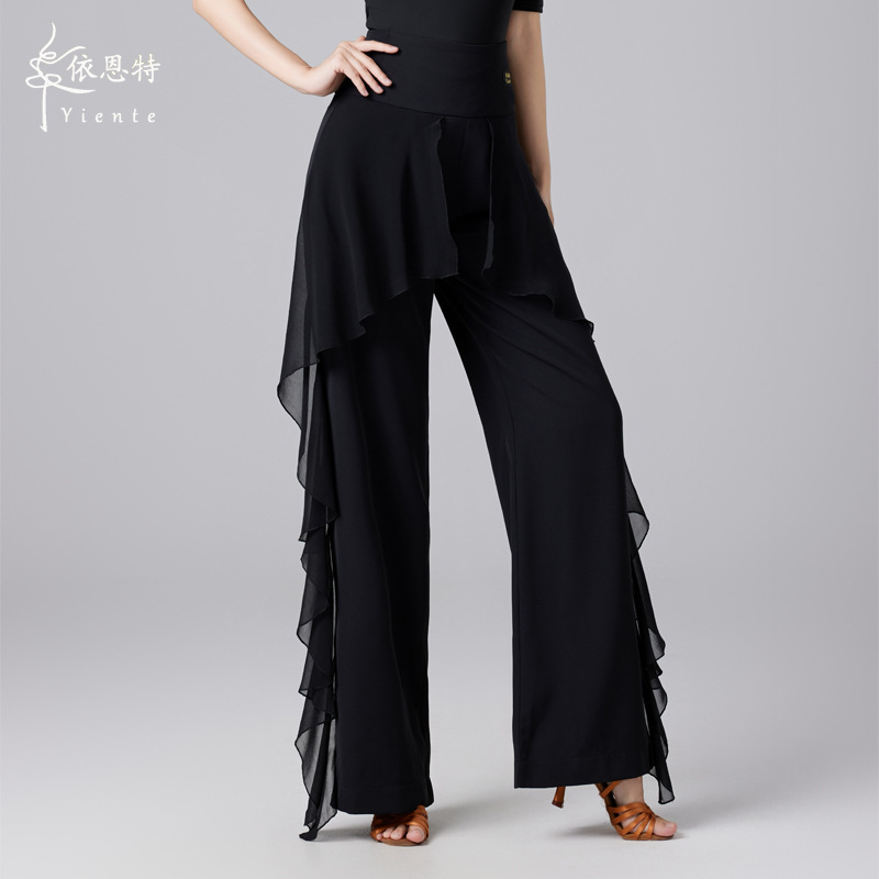 Modern dance pants, new style, high-waisted, Latin dance pants, professional ballroom dance long pants, practice pants, wide-leg ballroom dance pants.