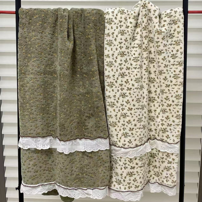 Bath Towel Women's French Lace Bath Towel High-End Coral Velvet Absorbent and Lint-Free Adult Bath Wrap New Wholesale