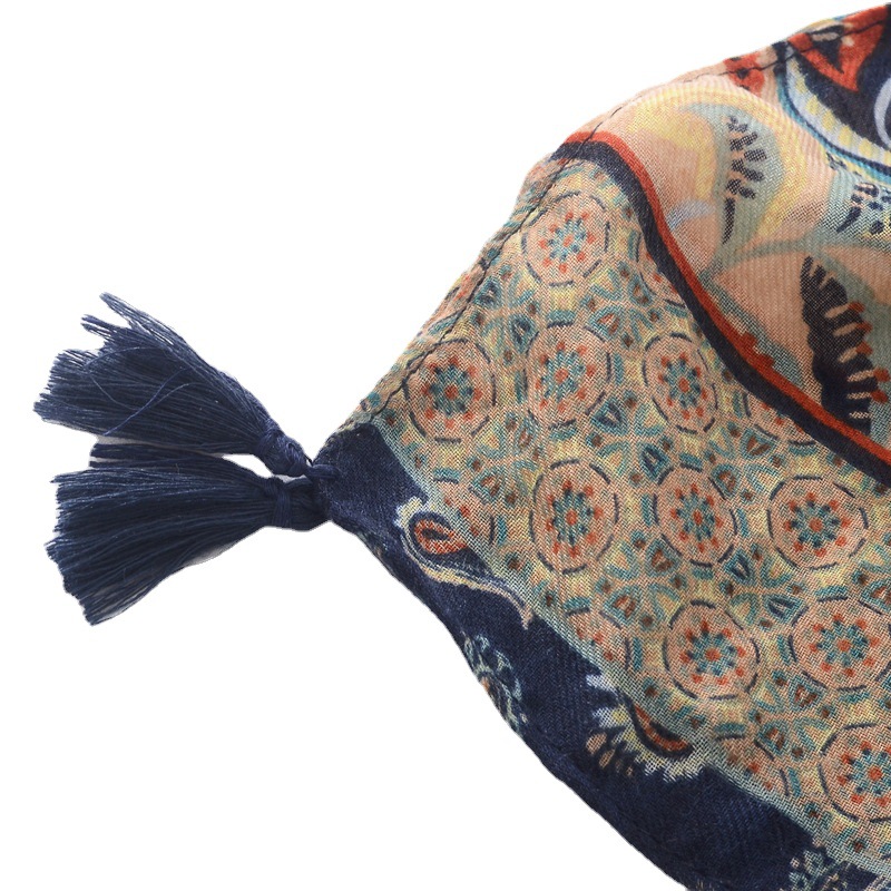 Comercio exterior nuevo algodón satinado suave Toalla de Playa Larga primavera y verano fino 6-color hoja de la planta impresión protector solar bufanda grande