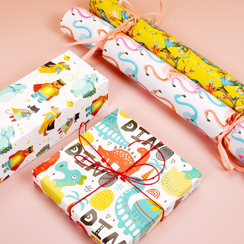 Manufacturers directly supply cartoon gift packaging paper copper plate paper printing birthday and Valentine's Day gift paper wholesale diy set