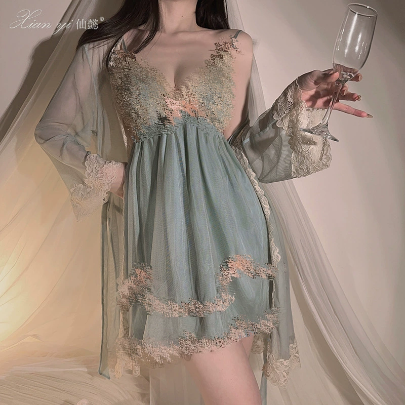 Xianyu сетка пряжа кружева соблазнения с нагрудным ковриком ночная юбка летом премиум-класса чистая пижама набор домашней одежды 590