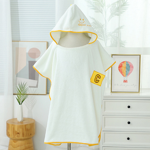 Cross-border baby bath robe, cartoon wearable hooded absorbent thick coral velvet children's cloak towel
