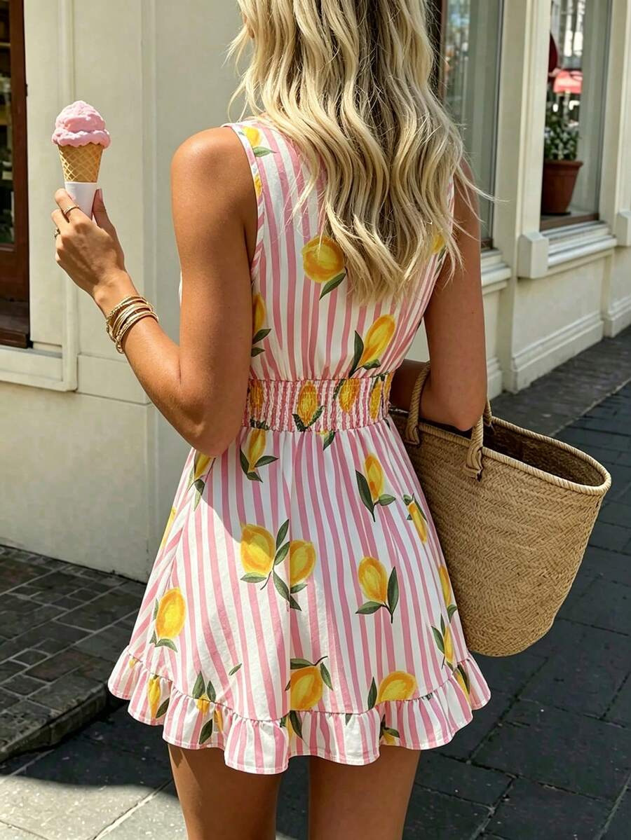 Europa y los Estados Unidos vestidos de hoja de loto de verano mujer vestido corto casual de vacaciones de venta cruzada image 3