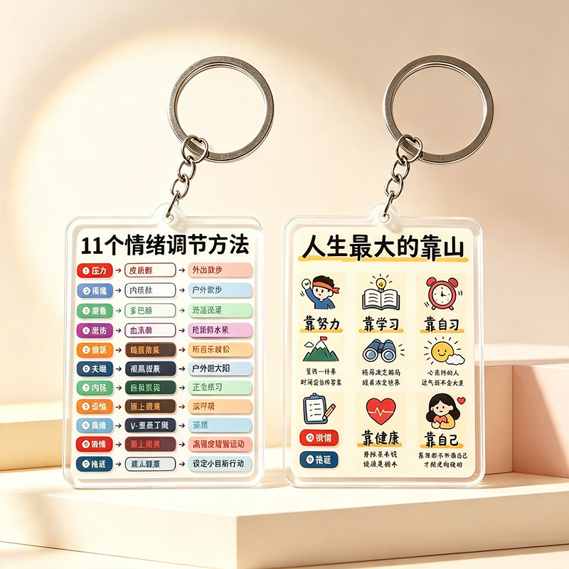 人生最大靠山创意文字钥匙扣11种情绪调整方法亚克力挂件书包挂饰