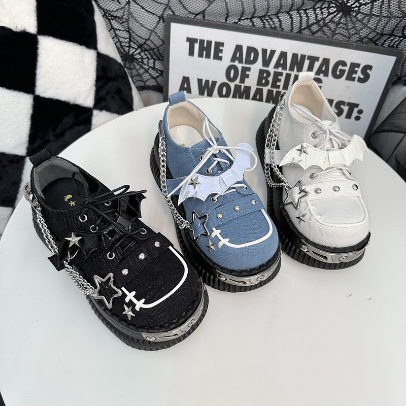 Starry Night Witch Original Punk Style Platform Shoes Subculture Y2K Spice Girls Gothic Lolita Puffin Canvas Shoes