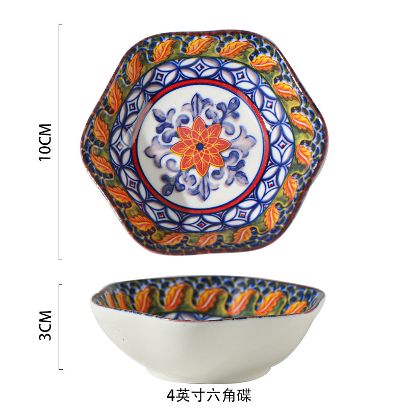 セラミックモロッコ小皿家庭用六角形調味料皿ソース皿スナック皿ディップ皿醤油ディップ皿|undefined