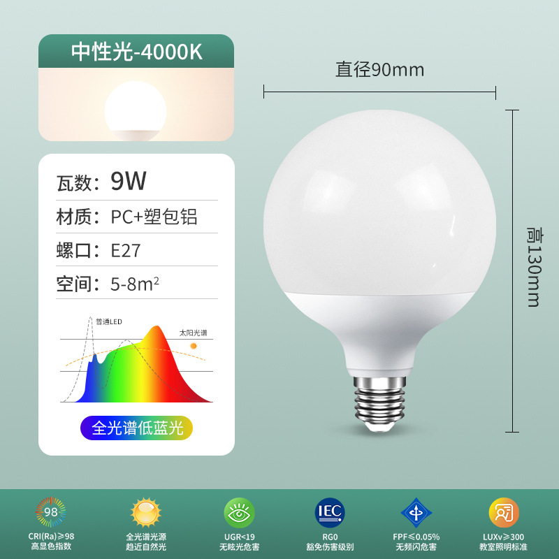 LED bola de dragón bombilla e27 tornillo tricolor luminoso superbrillo lámpara de ahorro de energía luz cálida blanca doméstica lámpara de protección de ojos