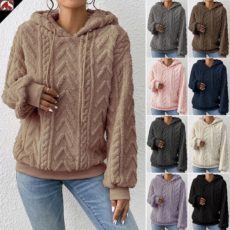 In stock cross-border 2023 autumn and winter popular Amazon Women's pullover sweater flannel hooded loose plush coat