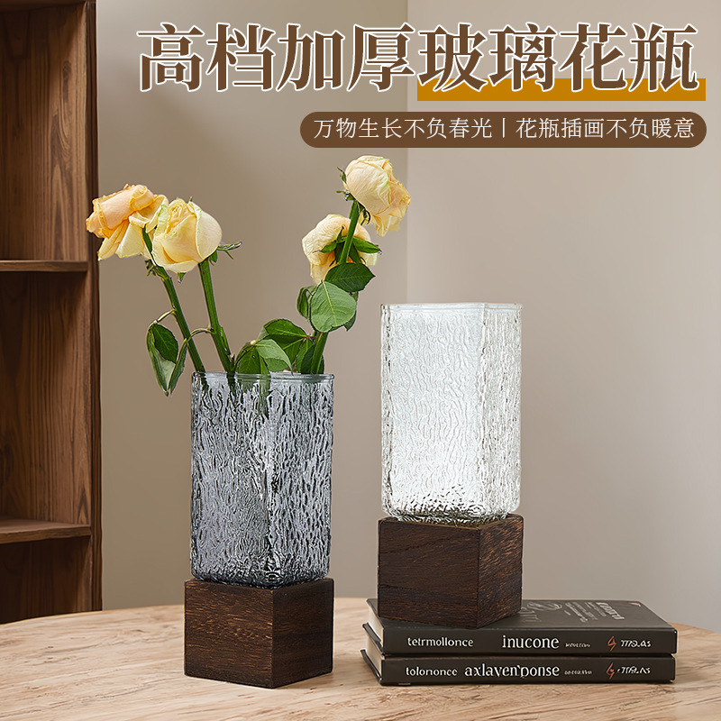 Vaso de vidrio de madera china, jardín de tubo recto, decoración de flores, decoración de lujo ligera, acuapónica de vidrio de alta calidad