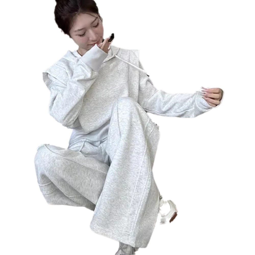 001 Herfststijl Sportkleding Dames, Losse pasvorm, Hoodie Sweatshirt, Modieuze Wijde Broek Tweedelige Set Voor Dames_voghion.com