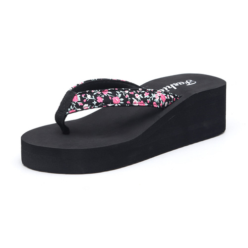 Oversized floral flip-flops for women, summer thick-soled beach wear, versatile and fashionable flip-flops, anti-slip wedge sandals