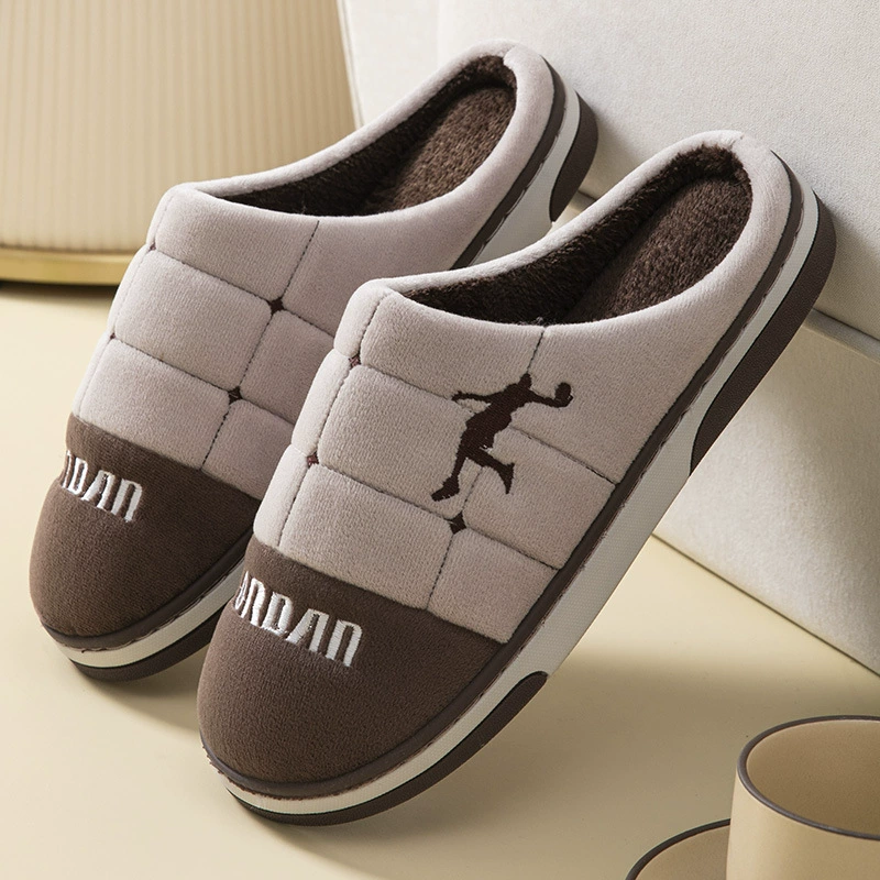 Хлопковые тапочки мужские осенне-зимние толстые флисовые подкладки Толстые теплые и удобные нескользящие износостойкие домашние и домашние тапочки для пар