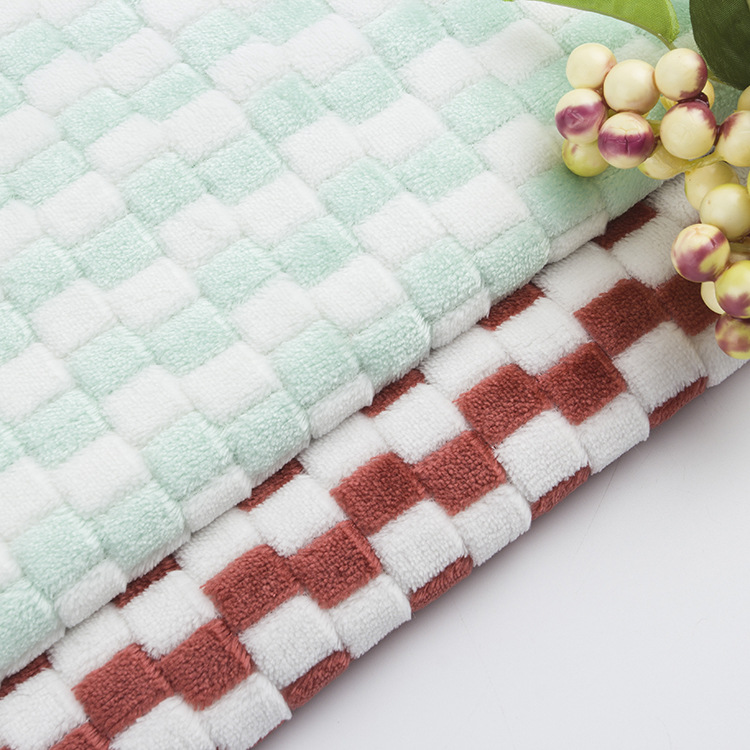 单面法兰绒提花错位格子阳离子服装家纺玩具马桶坐垫面料现货供应