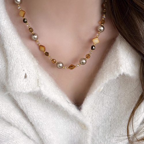 Maillard Tiger Eye Pearl Necklace 2024 New Hot Style Sweater Chain Attractive High-End Beaded Accessories