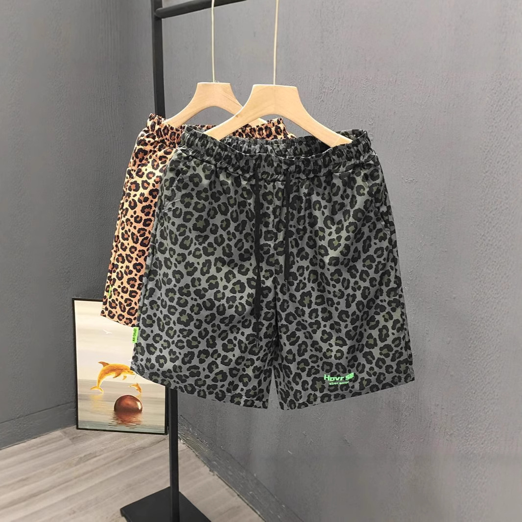 Plus Size Men's Leopard Print Shorts Summer Trendy Beachwear New Thin Style Retro Five Point Cut_viptrois.com