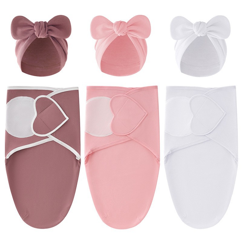 화이트+다크핑크+가죽핑크(3가지 조합 사랑모형 봄누에 침낭+모자)