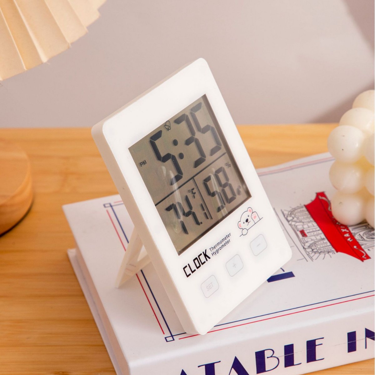 Termómetro electrónico, termómetro e higrómetro para interiores en el hogar, decoración de escritorio de la habitación del bebé, mini reloj despertador, cómoda expresión electrónica