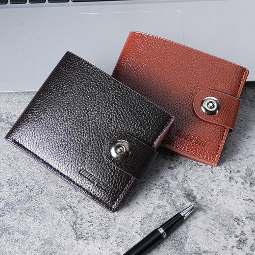 Magnetic buckle wallet short men's wallet men's zipper can hold driver's license men's wallet horizontal wallet