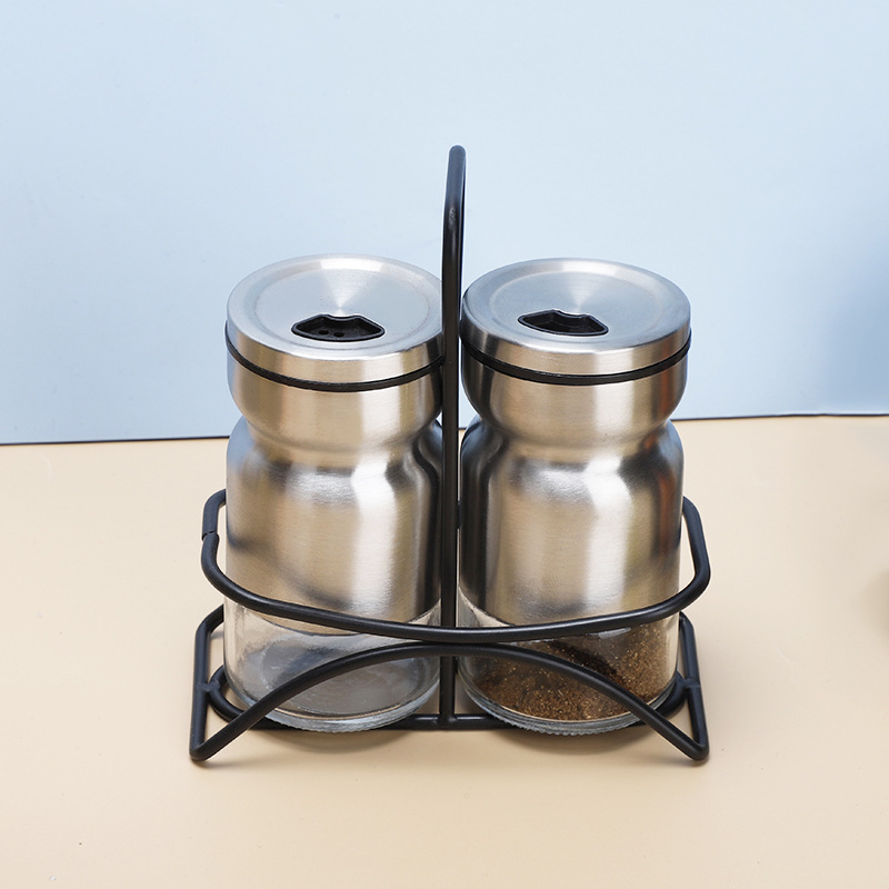 Suministro directo de fábrica de acero inoxidable cocina multifunción condimento botella de alambre barbacoa condimento tarro comino condimento botella traje