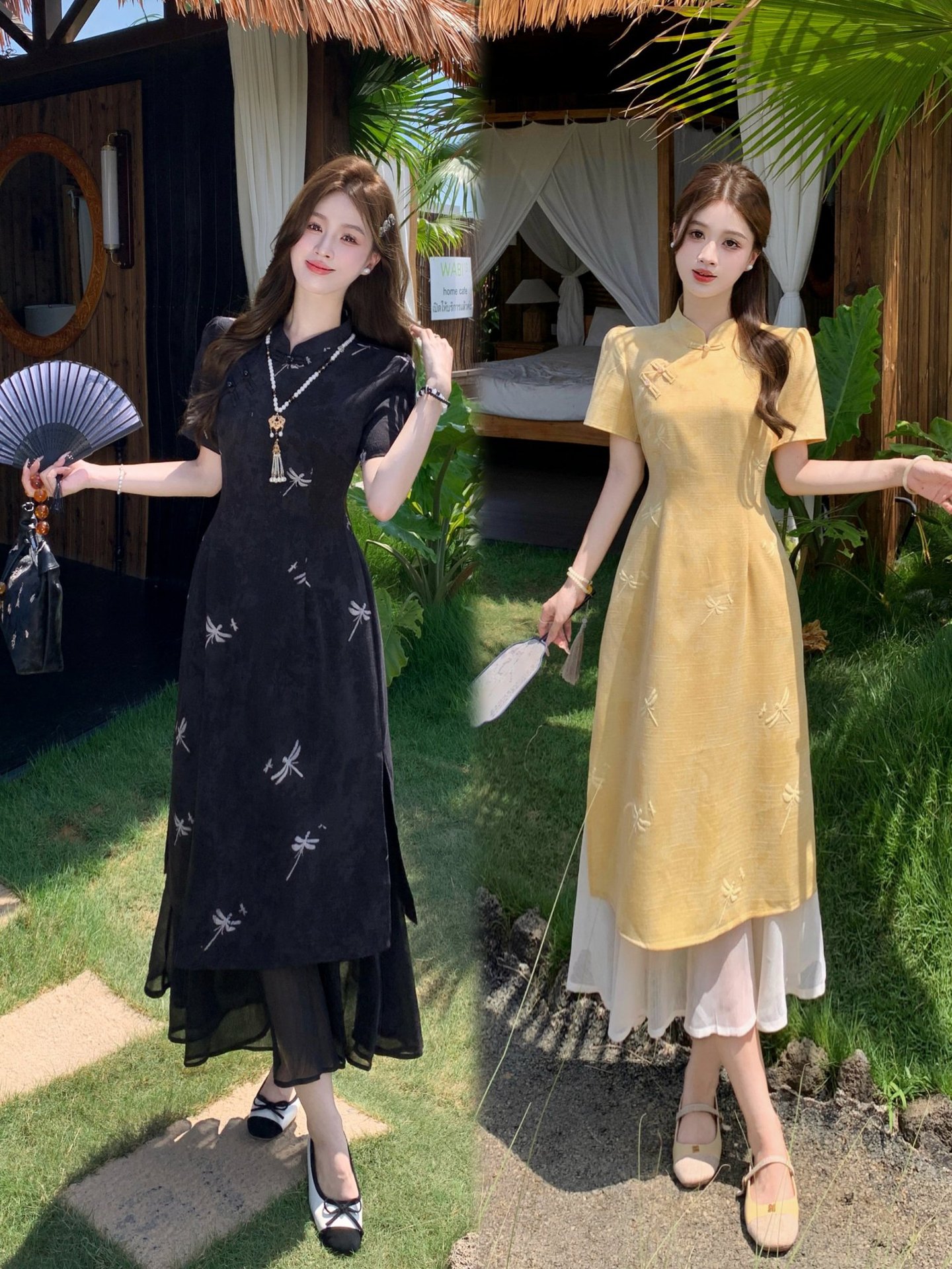 GraceChic New Chinese National Style Buttoned Cheongsam For Women Summer Plus Size Slimming High-end Elegant Long Dress_voghion.com