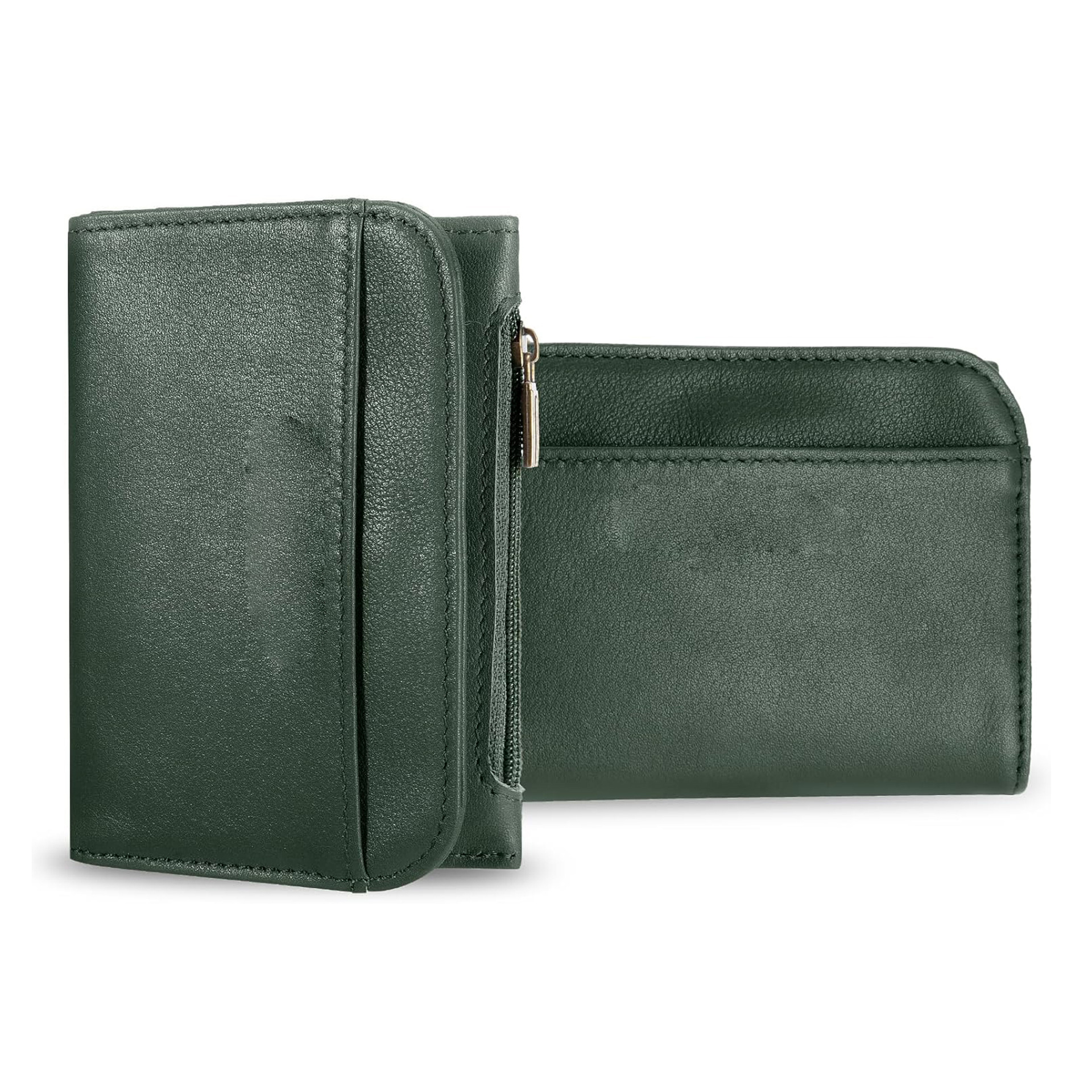 Cartera corta con cremallera de dos plegadas, cartera RFID antirrobo de cuero, cartera de cuero ultrafina para hombres y mujeres