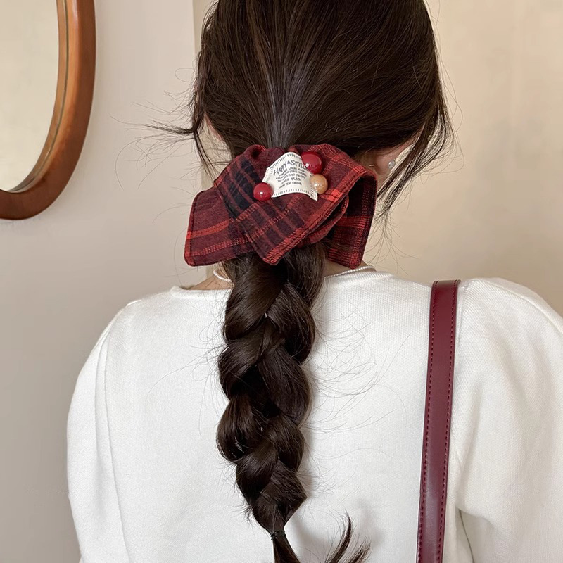 Toallas cuadradas de alta sensación arco intestino grueso anillo de cabello red rojo 2025 nuevo caballo de cola alta cuerda de cabello de niñas correa de cabello